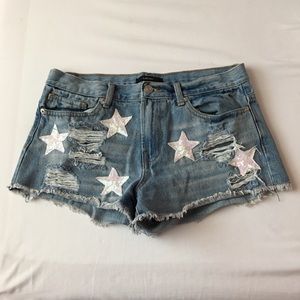 F21 star sequined denim shorts